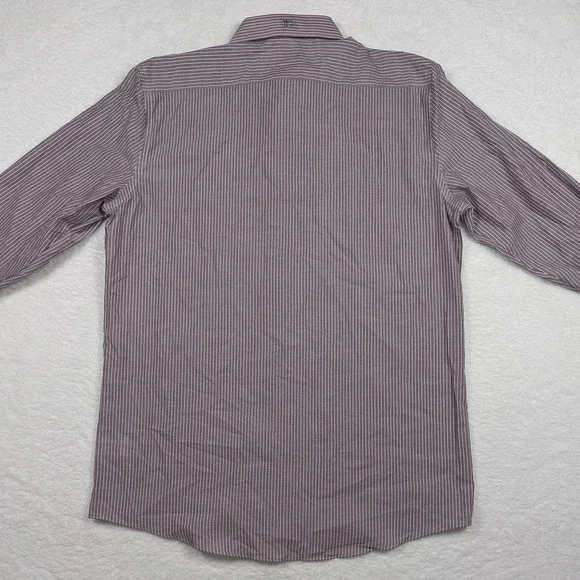 Stafford Shirt Mens 16.5 32/33 Red Stripe Fitted Travel Easy Care Broadcloth - Picture 9 of 10